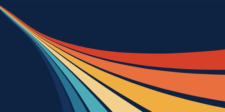 70s retrofuturism rainbow wave background, vintage wavy lines, colorful retro vector pattern, 3D perspective stripes, curved spectrum abstract wallpaper