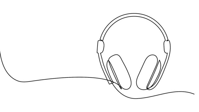 Continuous single line animation of stereo headphones representing music audio technology concept minimalist video