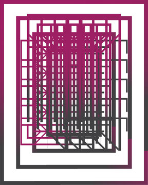 Geometric Pattern in Shades: An abstract geometric design showcases a series of nested frames and rectangles in varying shades of purple and gray, with an interplay of lines and perspectives.