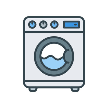 Flat washing machine icon in grid style, clean outline, solid colors, minimal.