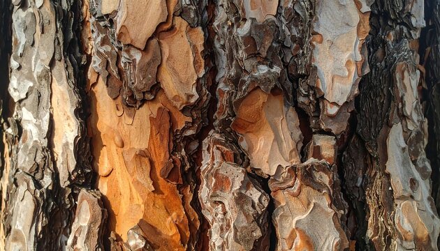 A close-up view of a tree trunk with peeling bark