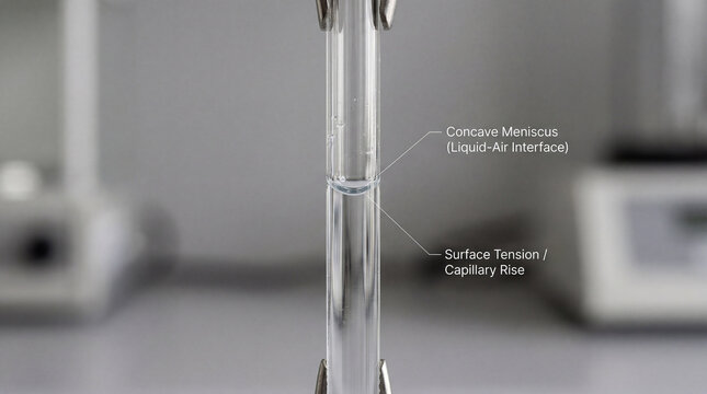 Understanding surface tension and capillary rise in a laboratory setting with a liquid meniscus formation