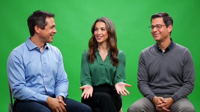 Business team discussion green screen studio collaboration