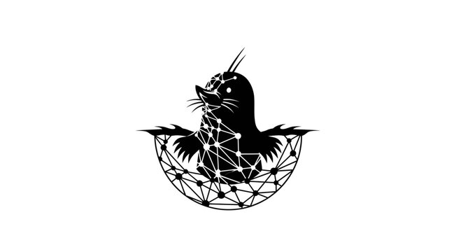 Black seal sitting in a geometric bowl.