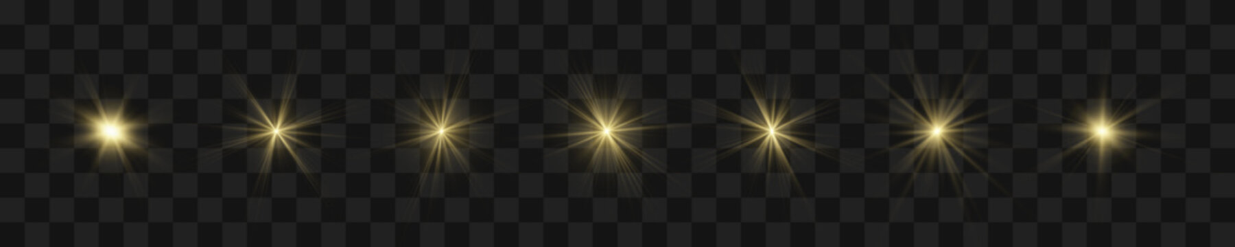 Set of sun icons with bright rays and flat design vector