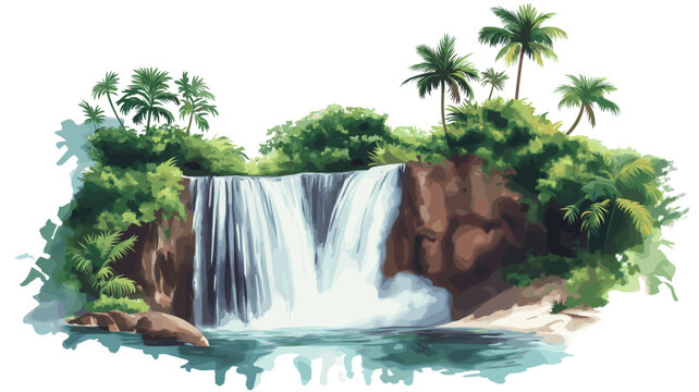 Kribi Falls and Beaches. Kribi Falls and Beaches hand drawn watercolor illustration on white background