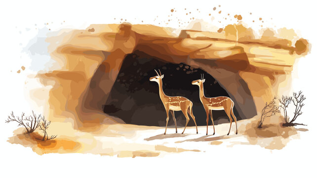Laas Geel Cave Paintings. Laas Geel Cave Paintings hand drawn watercolor illustration on white background