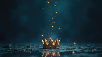 Obraz premium A crown floats on a calm blue surface, perfect for representing success or achievement