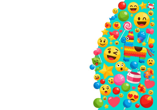 Colorful party emoji and pinata background