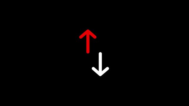 Digital technology for data transfer on black background, Data transfer up and down icon arrows for upload and download process synchronization and exchange of information between two points