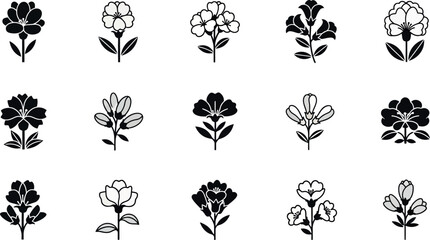 Black and white floral on white background flowers silhouettes © Tamanna