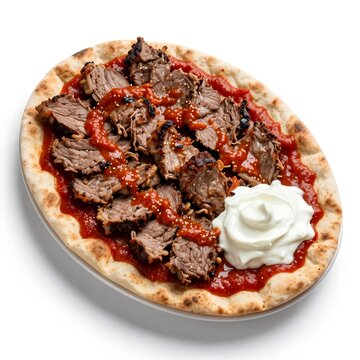 Hearty Iskender Kebab Plate White Background