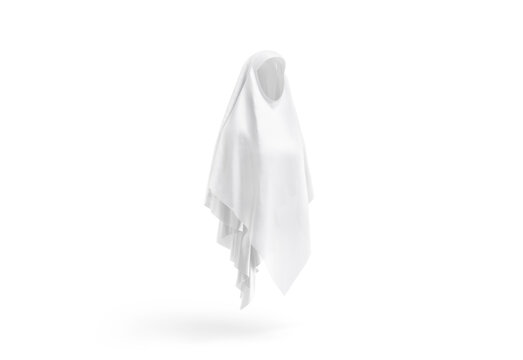 Blank white female khimar mockup png, transparent background, 3d rendering. Empty viscose long women apparel for covered head mock up cut out. Clear eastern religious headscarf or jilbab template.