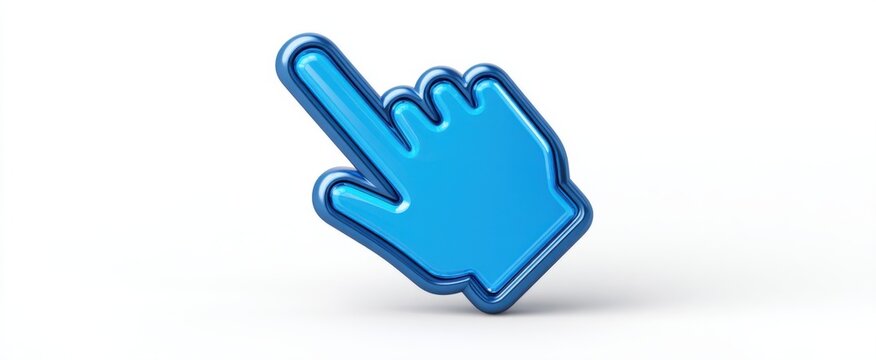 3d azure glass hand pointer cursor symbol on a light backdrop