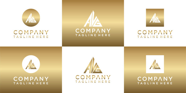 Modern AVG Lettermark Logo Collection, Gold and White Abstract Design, Corporate Branding Grid