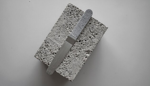 Parpaing en b&eacute;ton avec couteau plant&eacute;