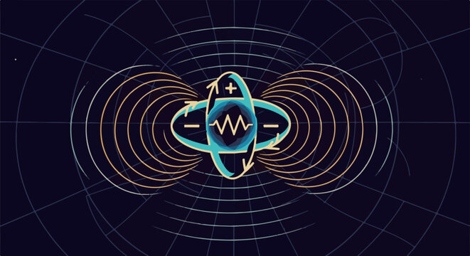 Abstract depiction of electromagnetic fields and atomic structure
