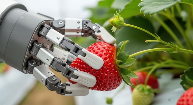 Robotic Hand Harvesting Fresh Strawberries in a Greenhouse.