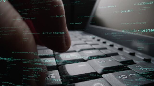 Close-up of hands typing on a keyboard with lines of programming code in the background, illustrating the intersection of technology, coding, and innovation in the digital world. Xenic