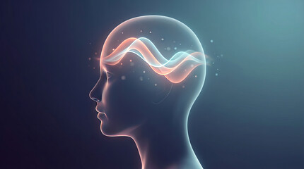 Obraz premium Brain sleep relaxation mindful meditation waves concept. Abstract representation of thoughts and mental processes.