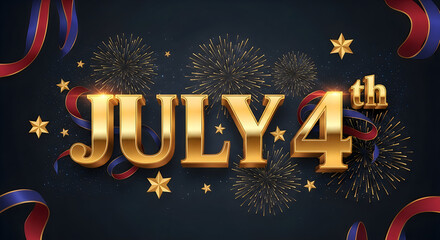 July 4th indipandance day usa golden text with festive fireworks background