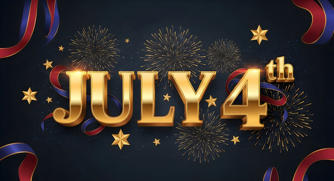 July 4th indipandance day usa golden text with festive fireworks background