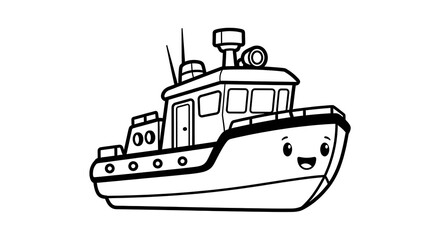 Fototapeta premium Smiling cartoon boat illustration side.