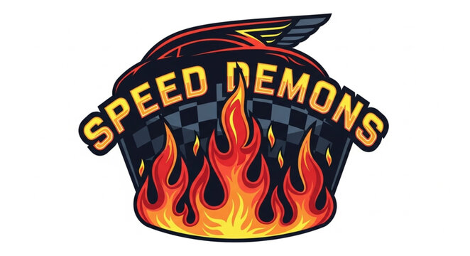 Speed Demons Racing Logo with Flames and Checkered Flag.