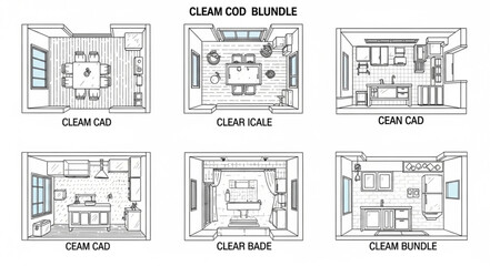 Naklejka premium Six Different Interior Design Floor Plan Layouts.