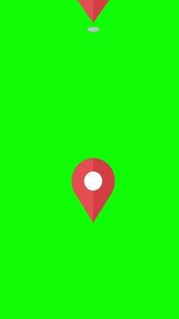 red location pin icon on green screen.