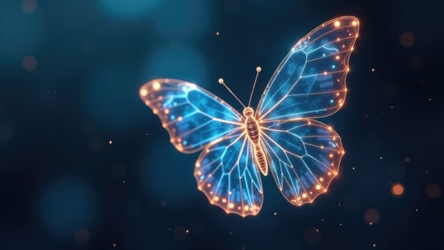 A blue butterfly soaring through the air, its wings beating rapidly as it moves