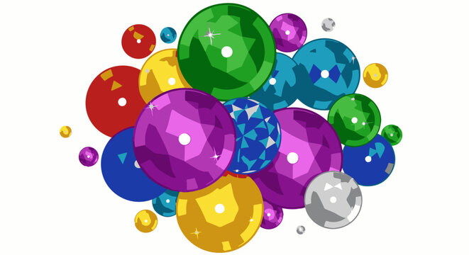 A colorful collection of sparkling circular sequins scattered across a white background