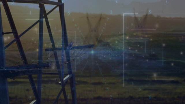 Vertical video: Camera zooming causing lattice shifting left to frame pylons, with HUD, copy space