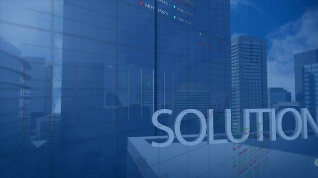 Camera pulling back, blue skyline revealing FOCUS SOLUTION SUCCESS with charts showing growth rates