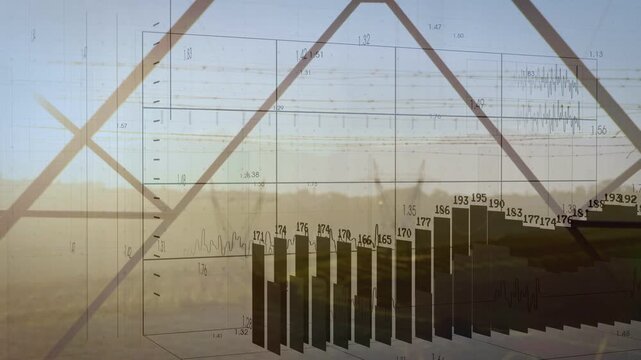 Vertical video: Frames starting triangle window showing faint grid and 3D bars rising showing data