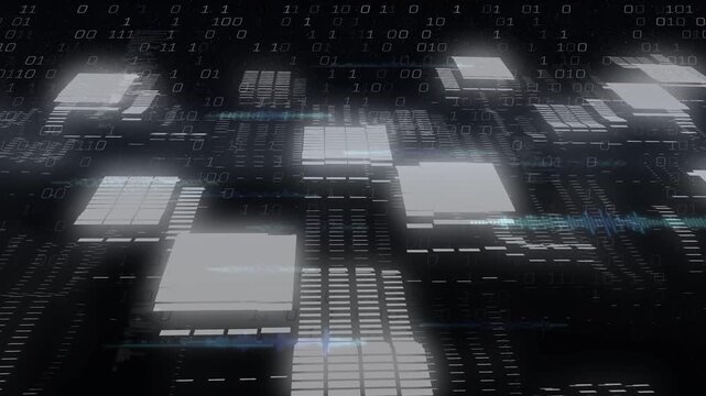 Vertical video: Camera moving, glowing stacks rising and lighting on data plane, showing data flow