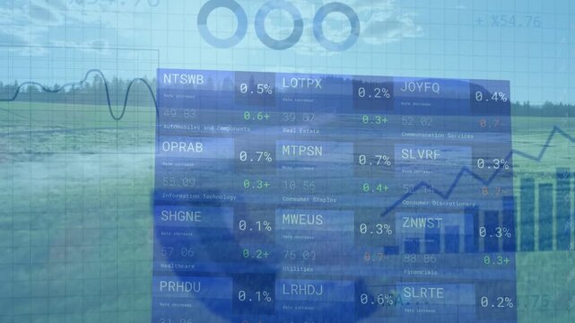 Transparent dashboard appearing, shifting right and rotating while charts growing, collecting data