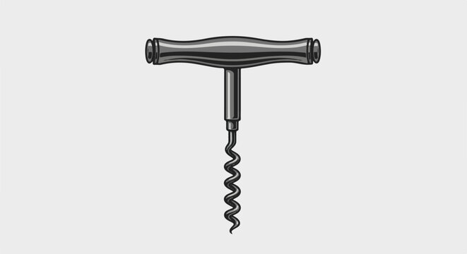 A classic T-shaped metal corkscrew with a twisting spiral worm