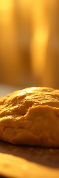 Textured dough artfully blurred into abstract golden hues, softly illuminated,  artful,  abstract food