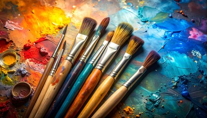 Fototapeta premium A collection of paintbrushes on a vibrant and colorful artistic background