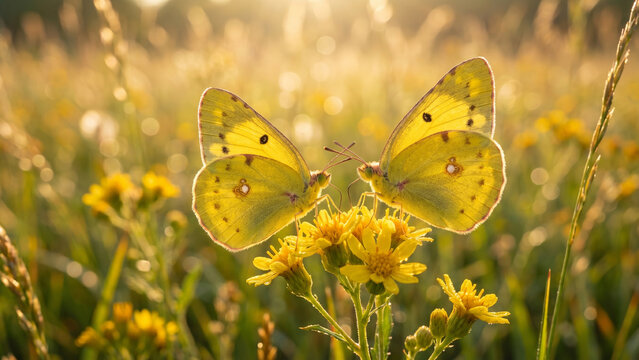 Southern Dogface Butterfly in Sunlit Field Glow