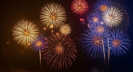 Fototapeta premium Spectacular happy birthday fireworks display a vibrant celebration with golden and colorful explosions