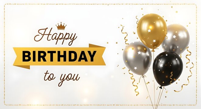 Festive happy birthday card with balloons celebrate a special day with joyful wishes and golden accents