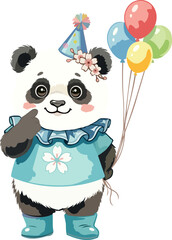 Cute Panda With Balloons and Party Hat Kids Design © Victory