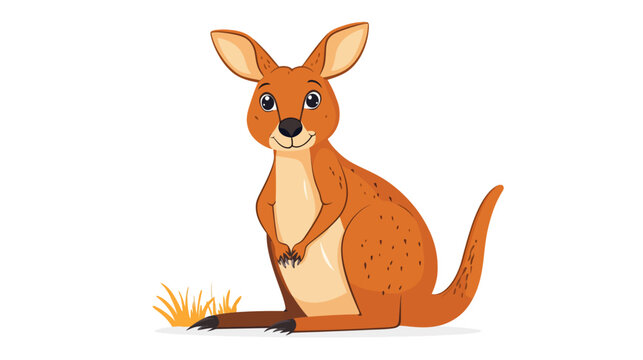 A smiling, cartoon-style kangaroo in orange and brown with a patch of grass