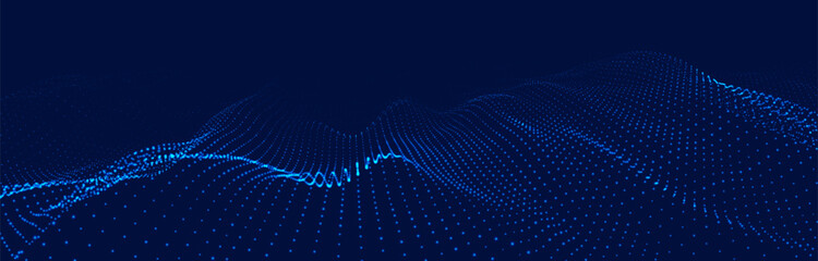 Obraz premium Futuristic wave of dots with moving particles. Colorful music wave. Abstract technology background. Vector illustration