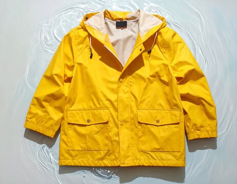 A bright yellow raincoat on rippling water background