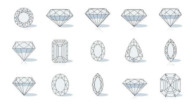 Collection of Various Diamond Gemstone Cuts and Facets 1.