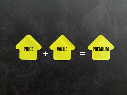 Business concept showing price and value combining to create premium product perception