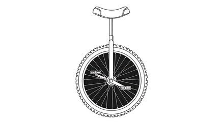 A detailed drawing of a unicycle with a large wheel and seat bicycle tire spokes © Shakir